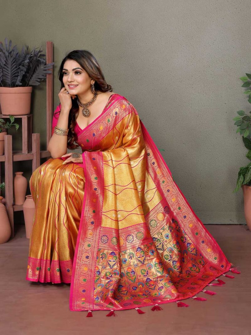 Mustard Color Pink Saree - Image 4