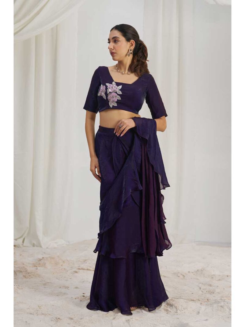 Wine Color Wine Saree - Image 4