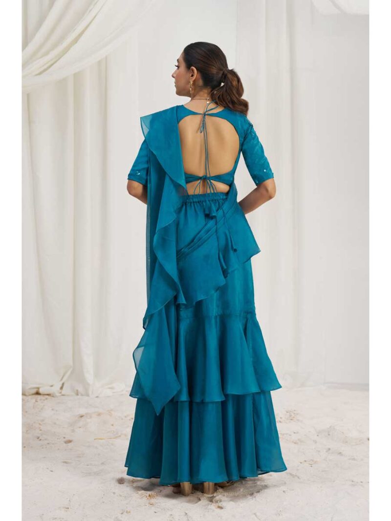 Teal Blue Color Teal Blue Saree - Image 2