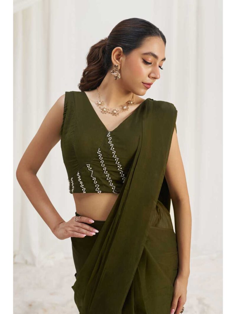 Olive Color Olive Saree - Image 3