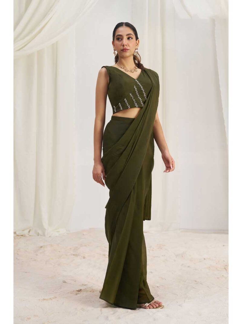 Olive Color Olive Saree - Image 4