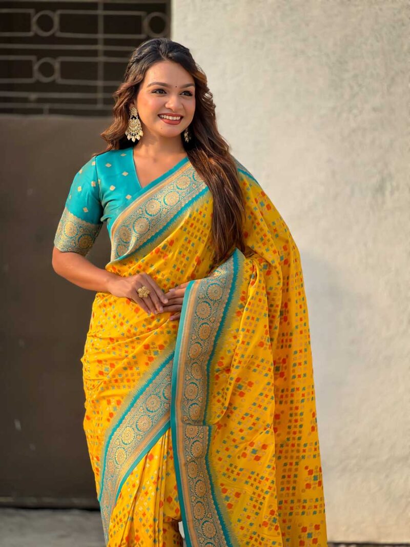 Yellow Color Firozi Saree - Image 3