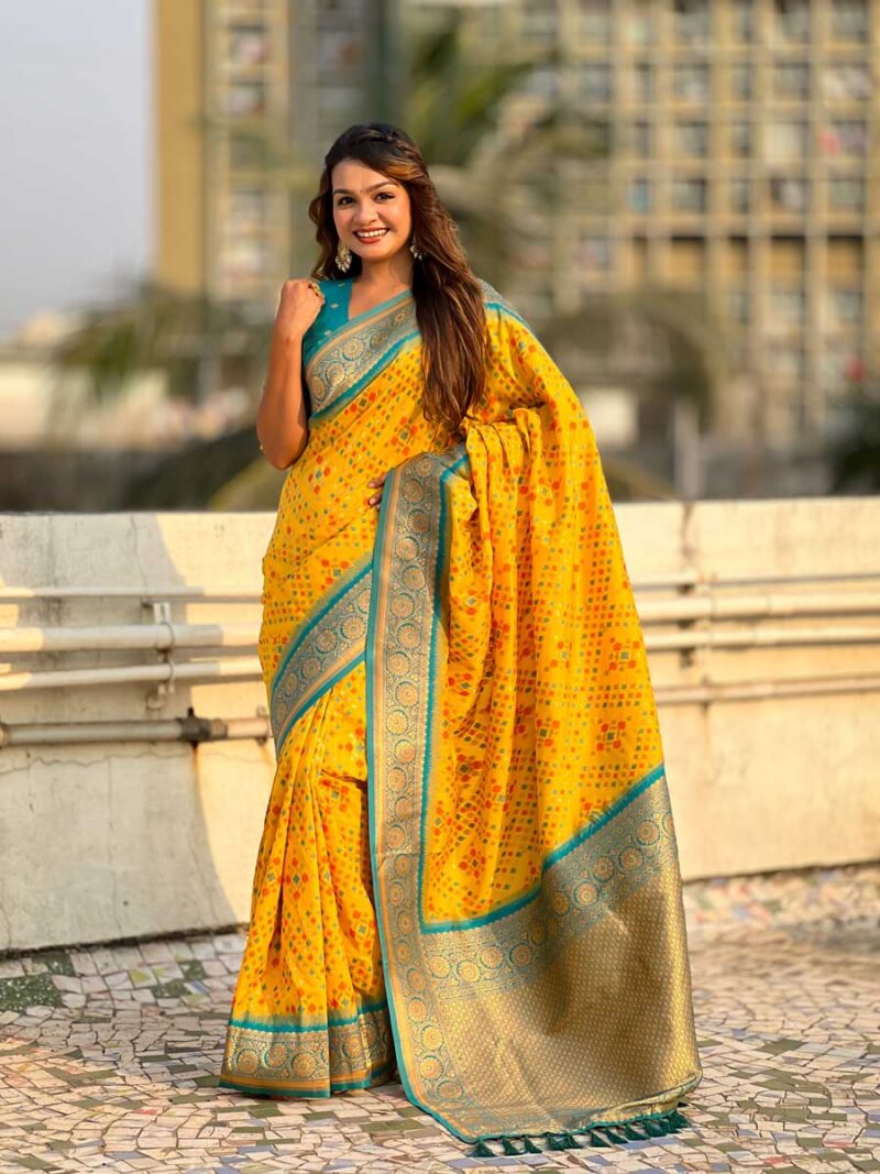 Yellow Color Firozi Saree - Image 4