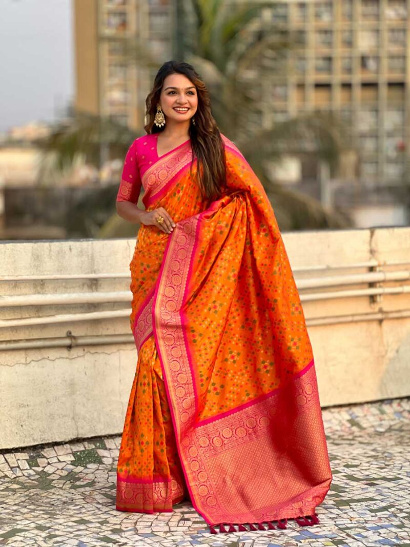 Orange Color Red Saree - Image 4