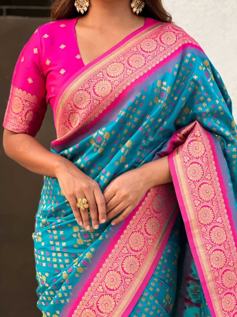 Firozi Color Pink Saree - Image 3