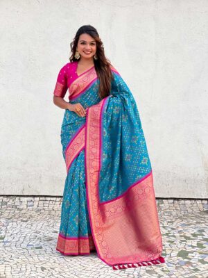 Firozi Color Pink Saree