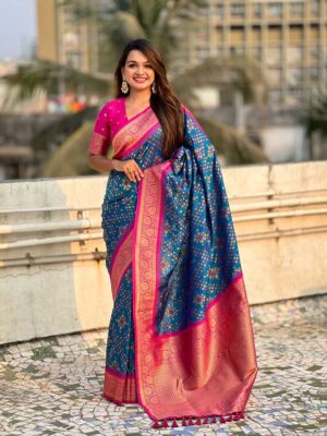 Blue Color Pink Saree