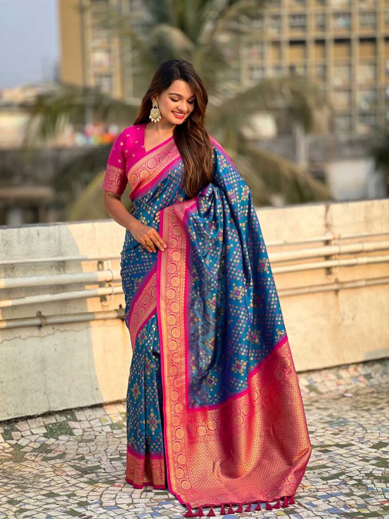 Blue Color Pink Saree - Image 4