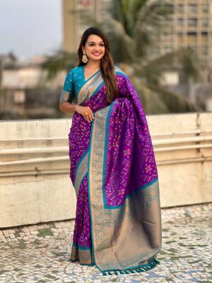 Voilet Color Firozi Saree