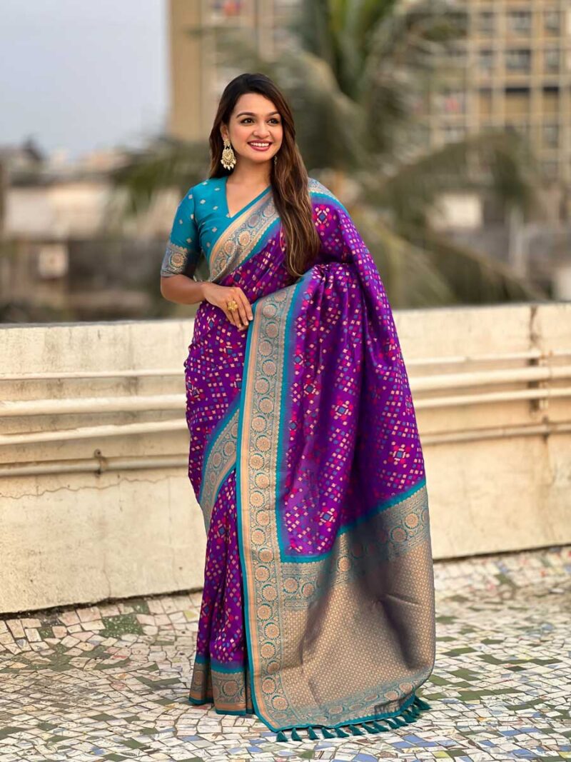 Voilet Color Firozi Saree