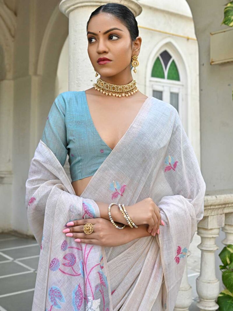 Off White Color Blue Saree - Image 2