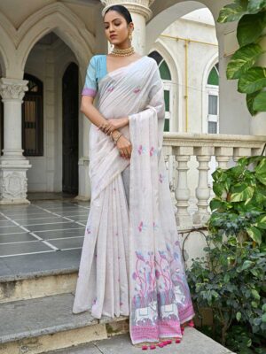Off White Color Blue Saree