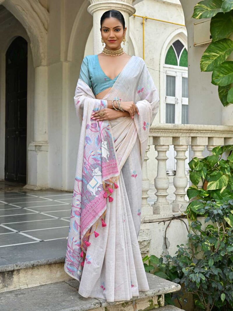 Off White Color Blue Saree - Image 3