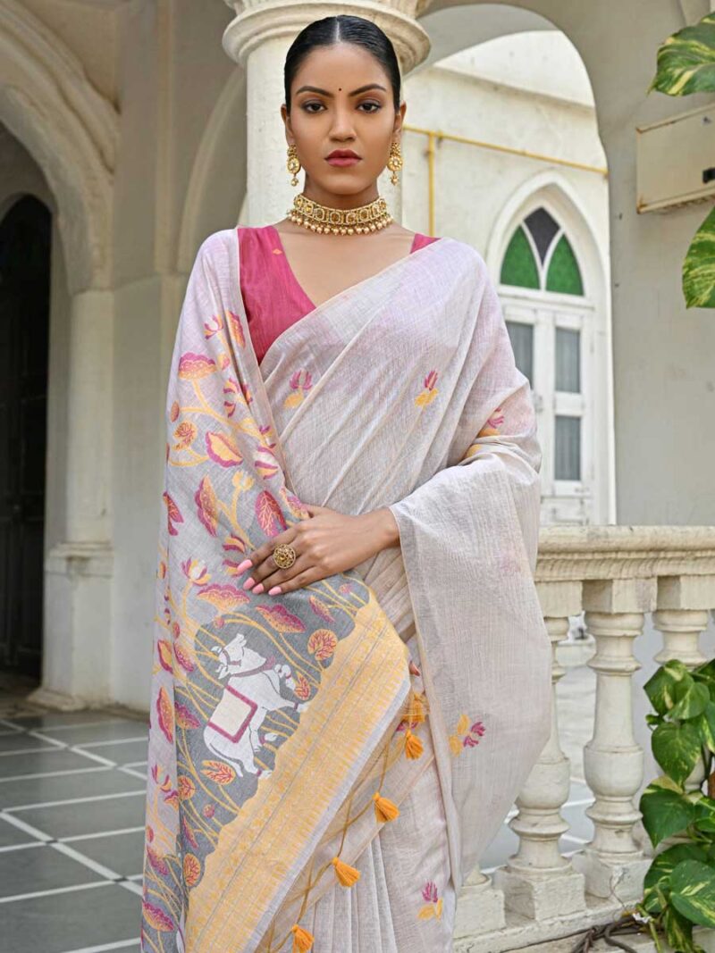 Off White Color Pink Saree - Image 2