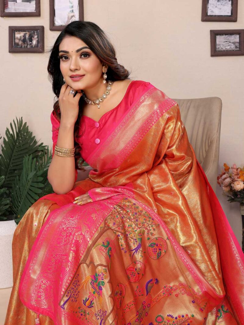 Orange Color Red Saree - Image 3