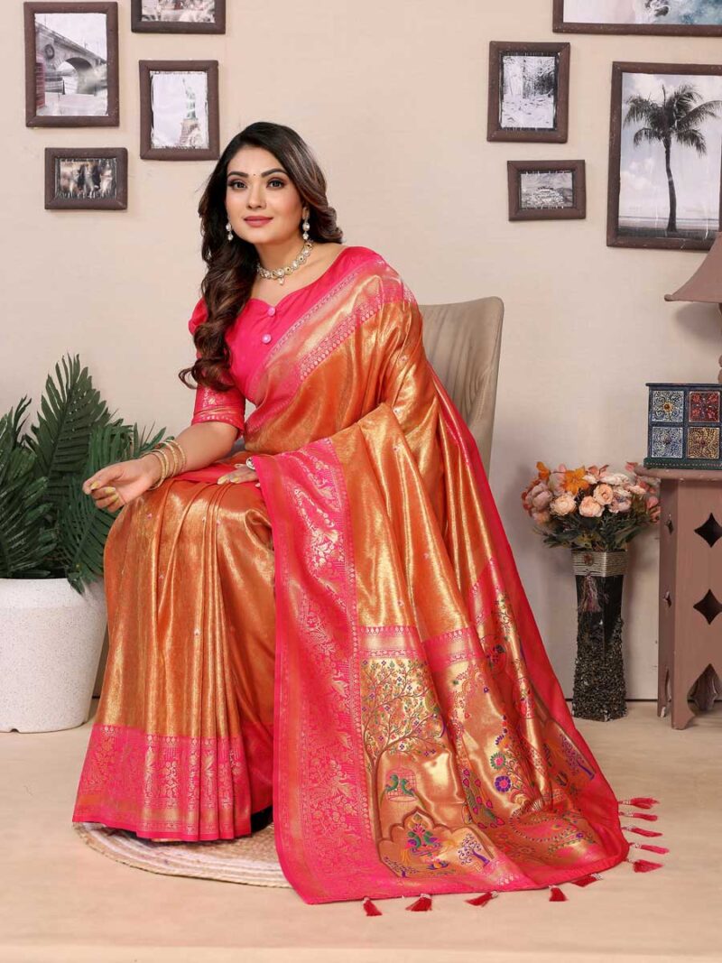 Orange Color Red Saree - Image 4