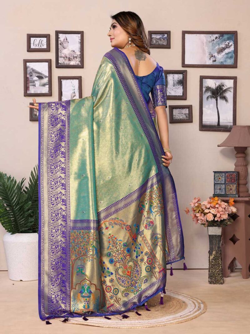 Sea Green Color Blue Saree - Image 2