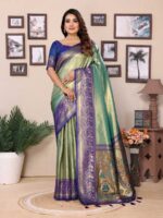 Sea Green Color Blue Saree