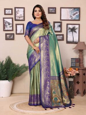 Sea Green Color Blue Saree