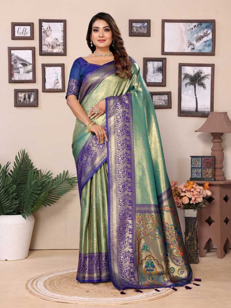 Sea Green Color Blue Saree