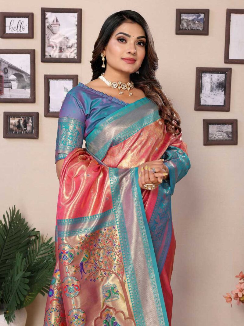 Pink Color Firozi Saree - Image 3