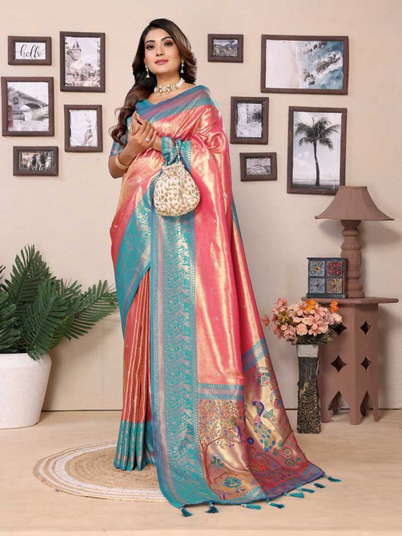 Pink Color Firozi Saree - Image 4