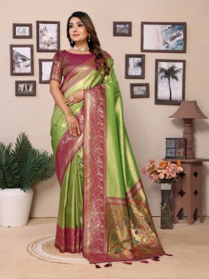 Green Color Burgundy Saree