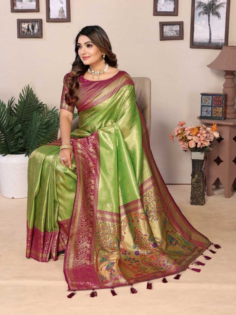 Green Color Burgundy Saree - Image 4