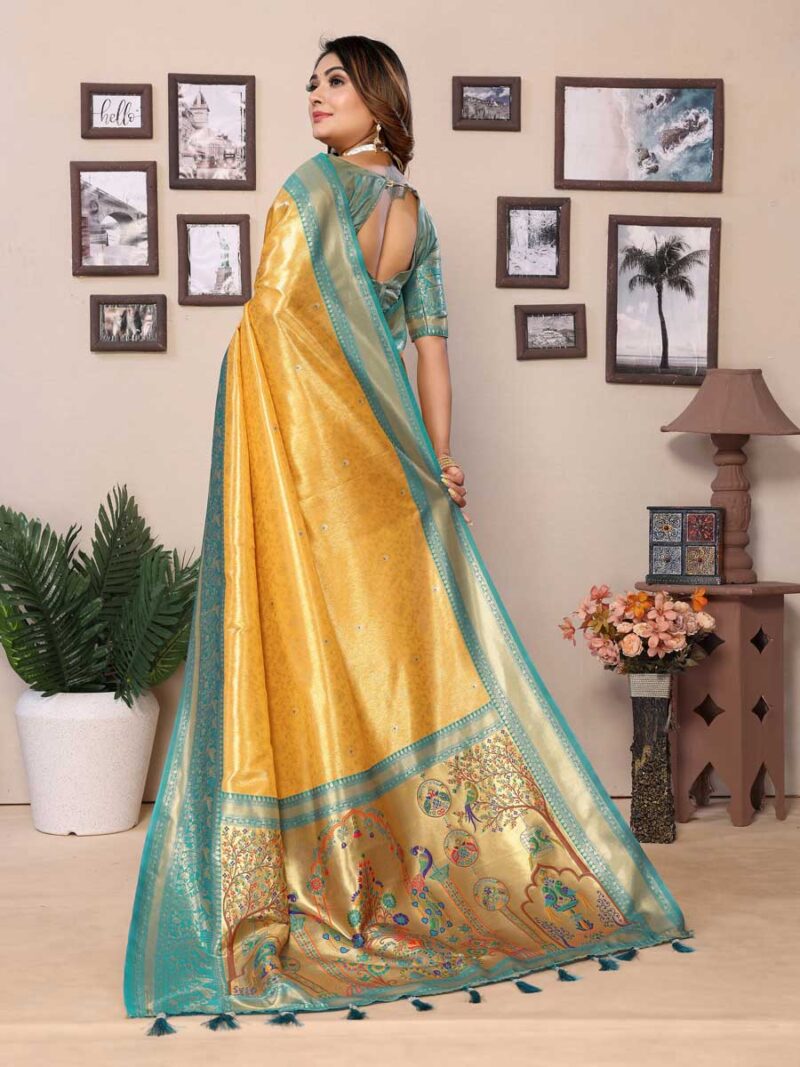 Yellow Color Sea Green Saree - Image 2