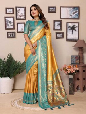 Yellow Color Sea Green Saree