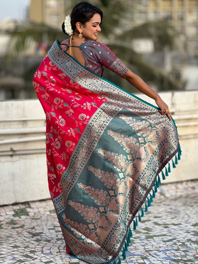 Red Color Teal Saree - Image 2