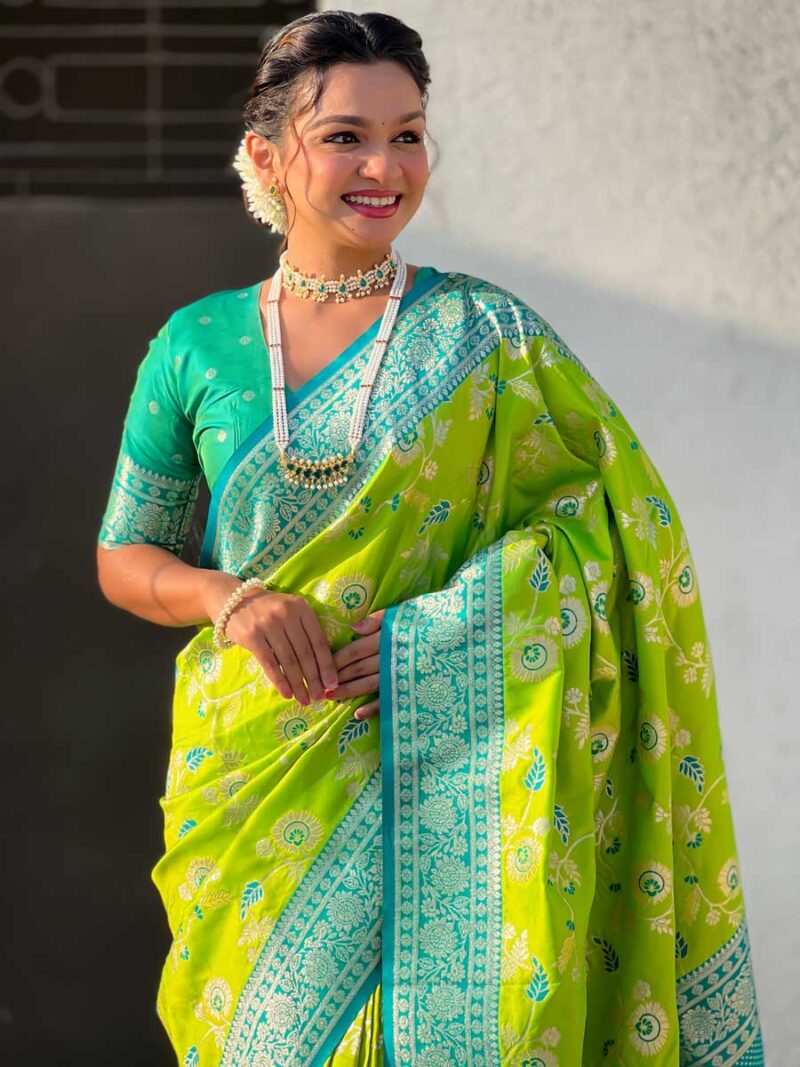 Parrot Color Sea Green Saree - Image 3