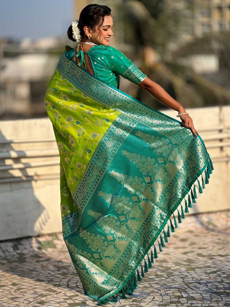 Parrot Color Sea Green Saree - Image 2