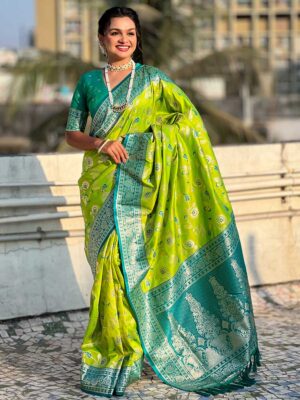 Parrot Color Sea Green Saree