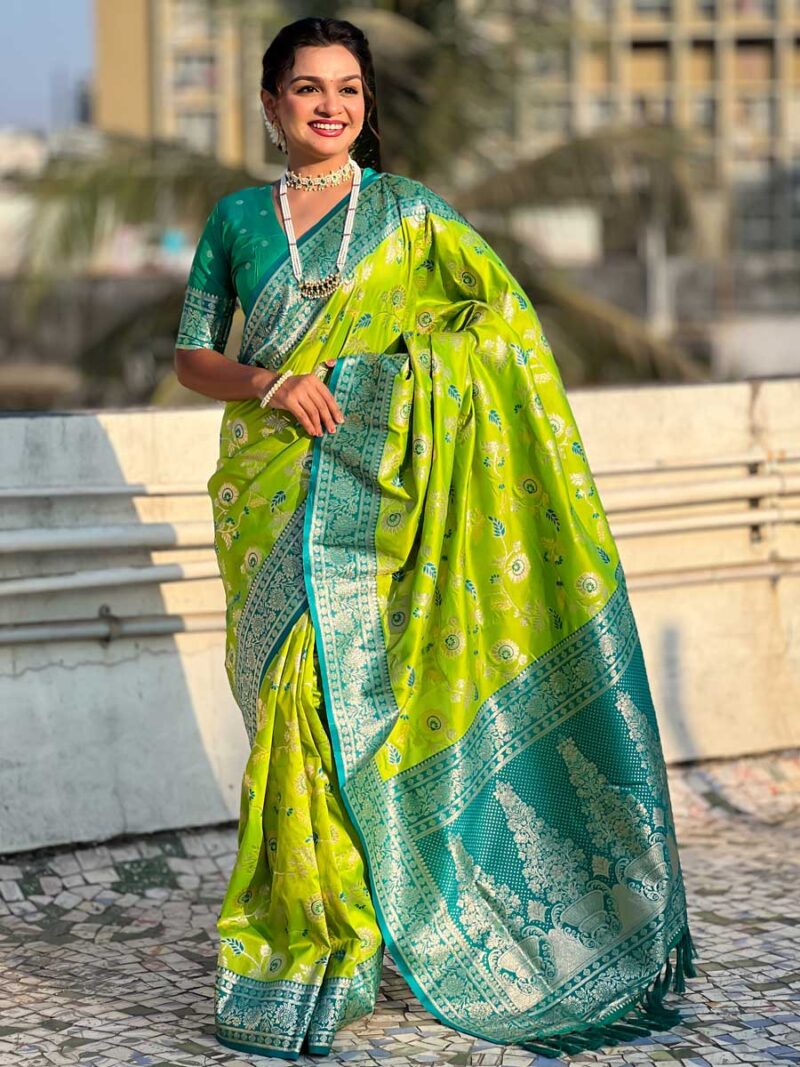 Parrot Color Sea Green Saree