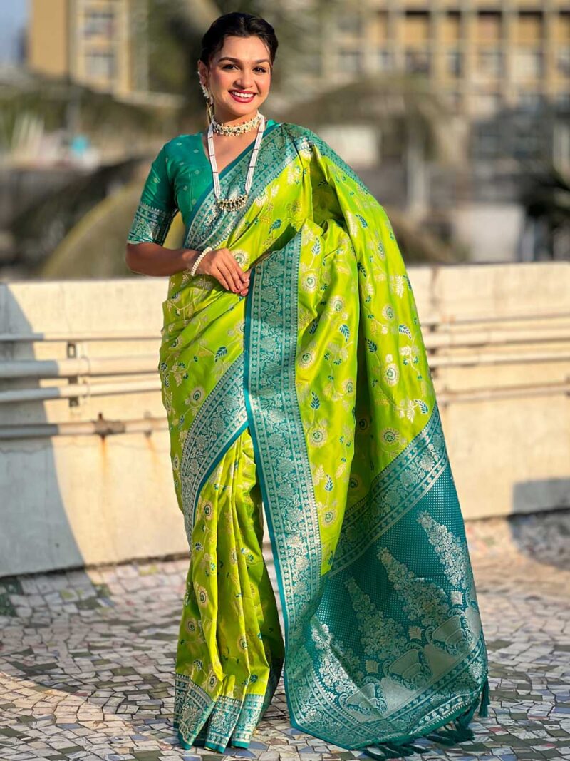 Parrot Color Sea Green Saree - Image 4