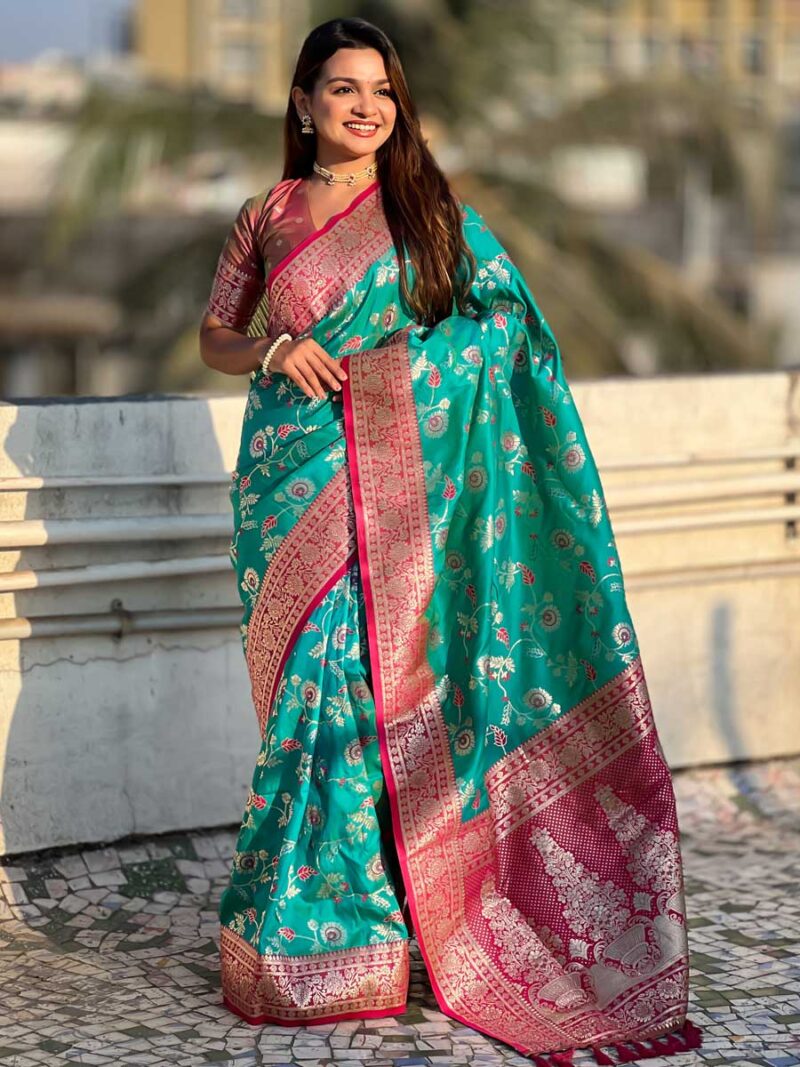 Rama Color Cherry Saree - Image 4