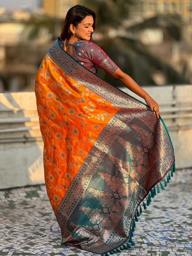 Orange Color Grey Saree - Image 2