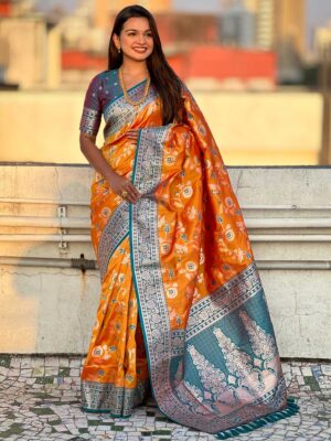 Orange Color Grey Saree