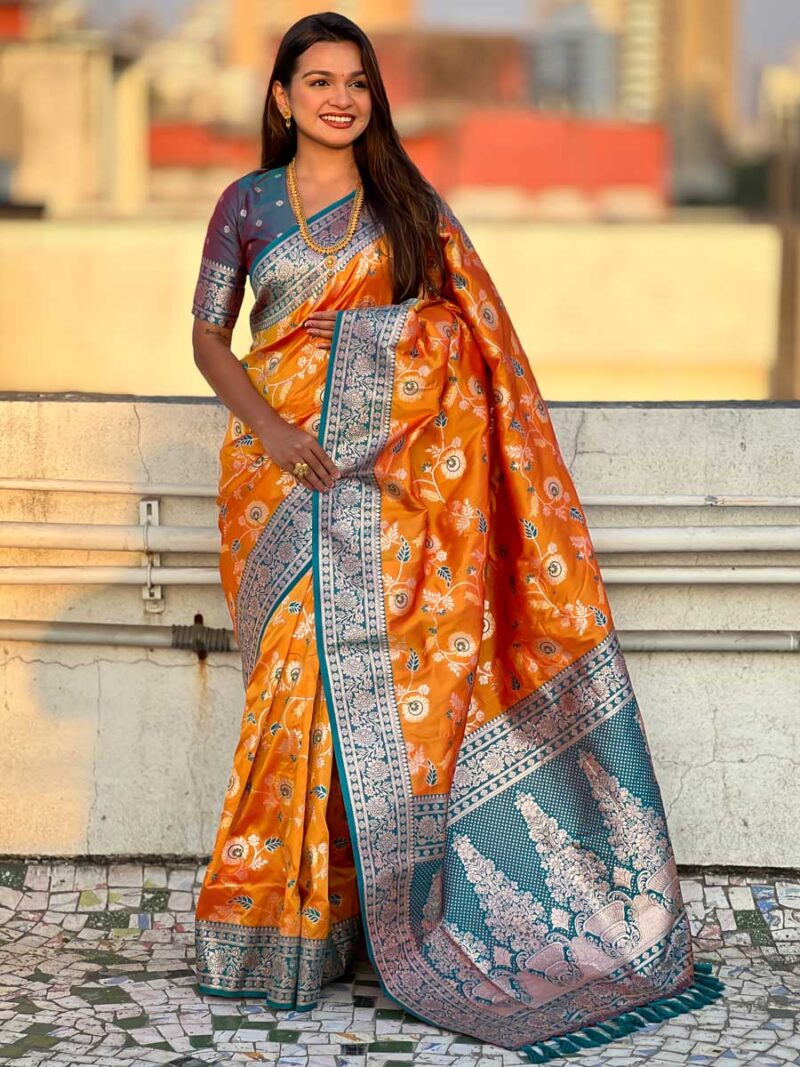 Orange Color Grey Saree