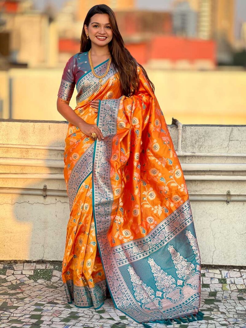 Orange Color Grey Saree - Image 4