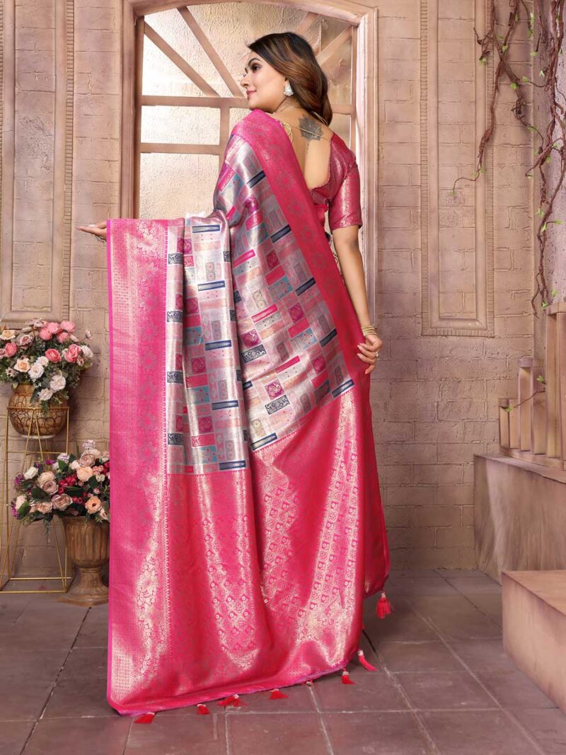 Grey Color Pink Saree - Image 2