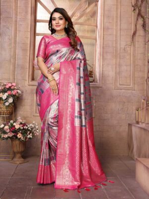 Grey Color Pink Saree