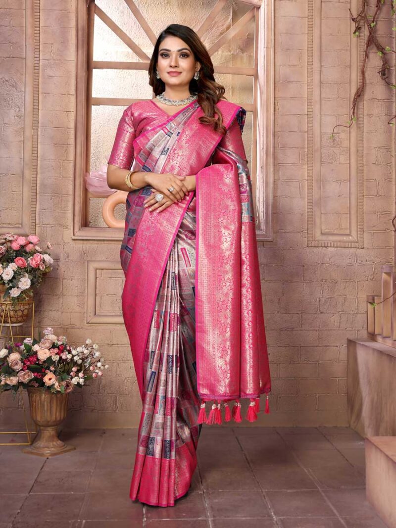 Grey Color Pink Saree - Image 4