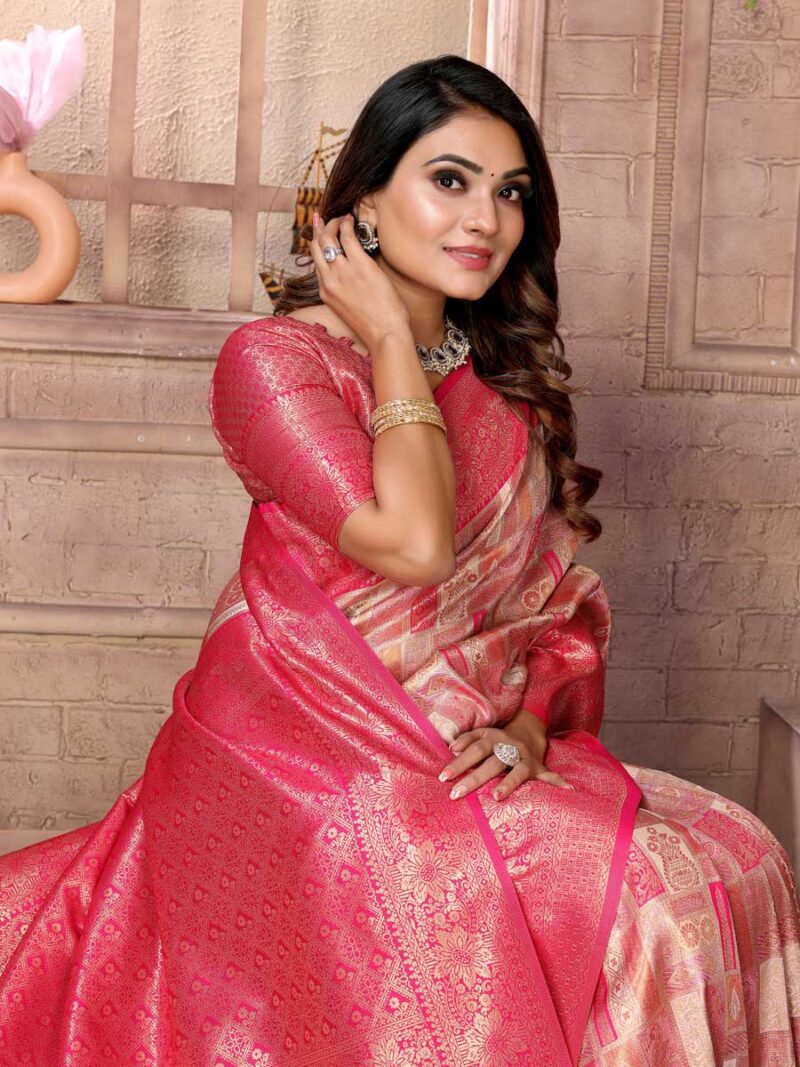 Peach Color Red Saree - Image 3