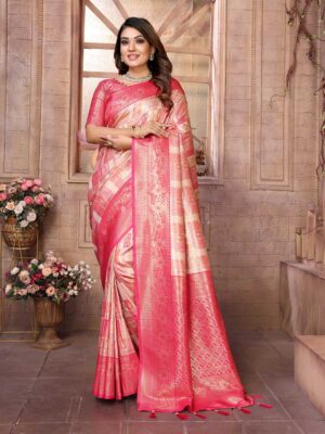 Peach Color Red Saree