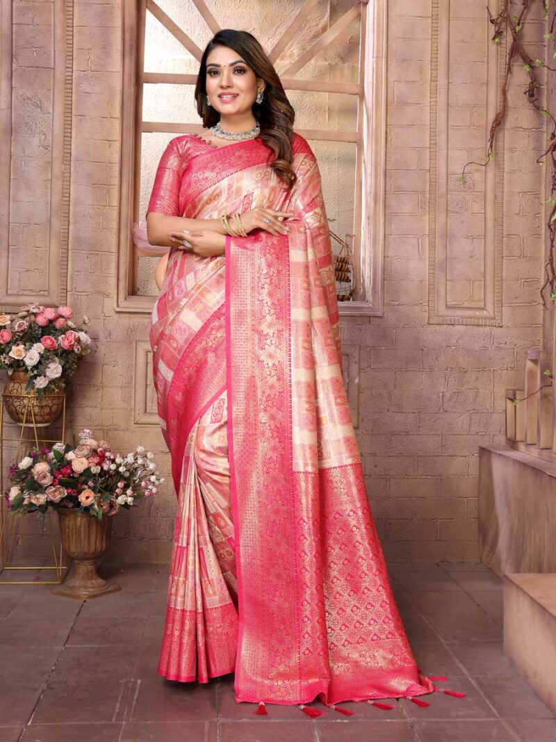 Peach Color Red Saree