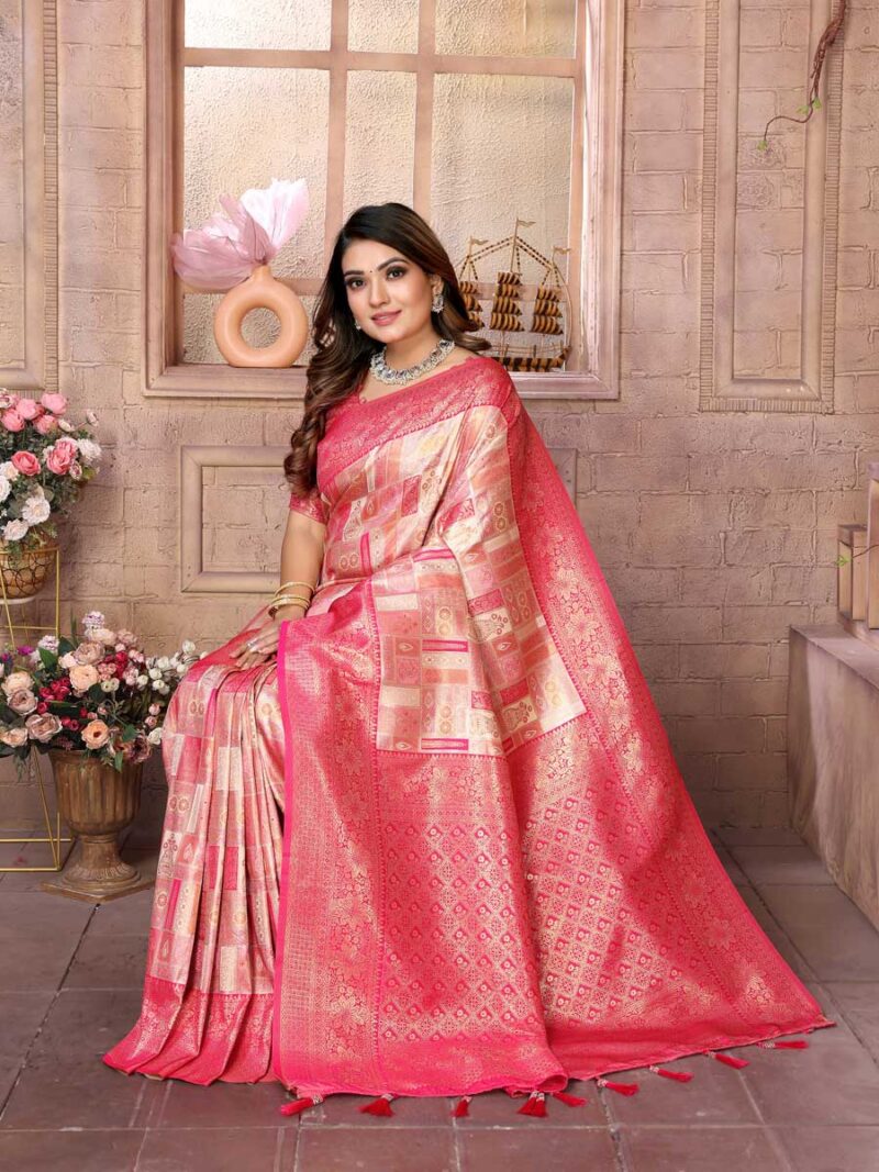 Peach Color Red Saree - Image 4