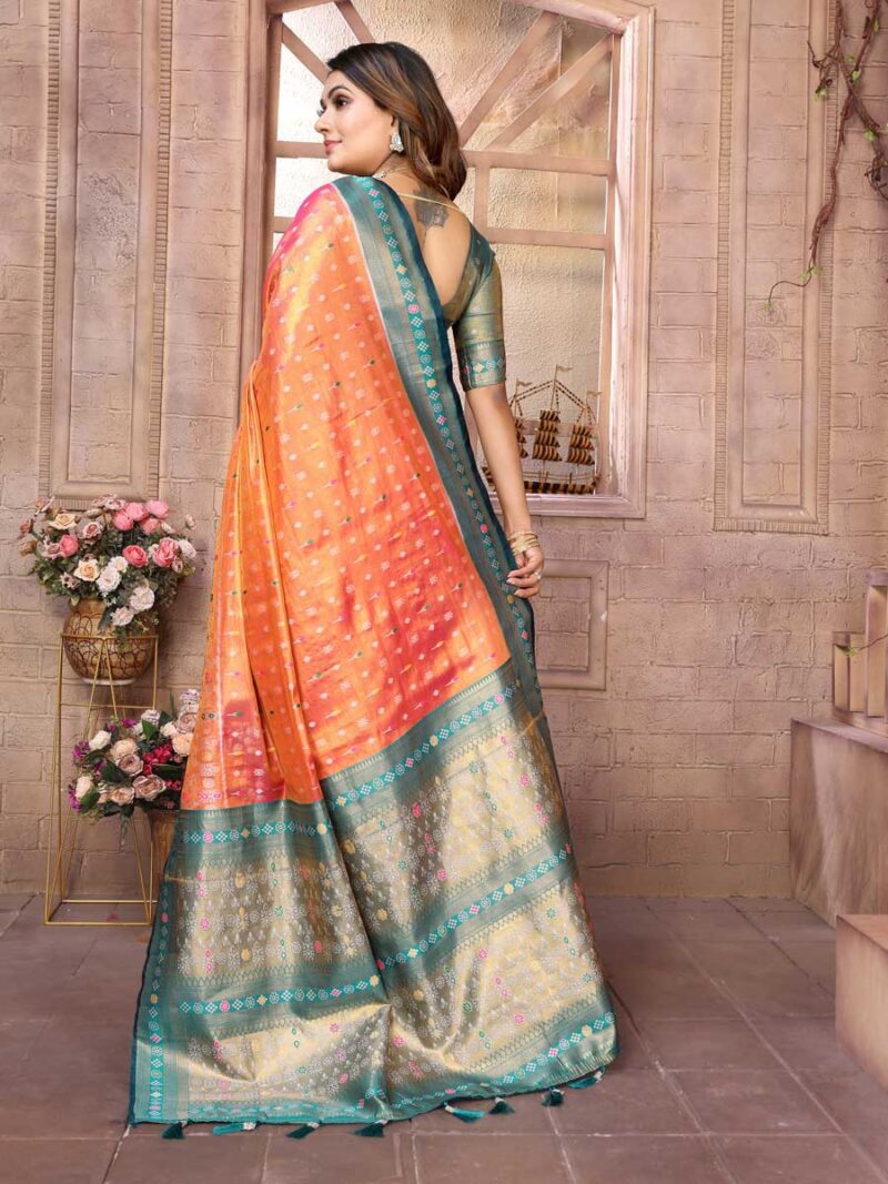 Orange Color Green Saree - Image 2