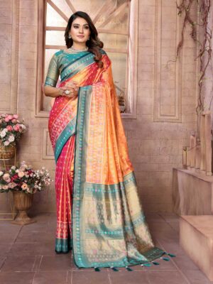Orange Color Green Saree